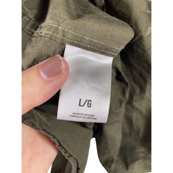 Express Large Shirt Mens Button Down Military Green Palm Leaf Print Tropical - Picture 6 of 7